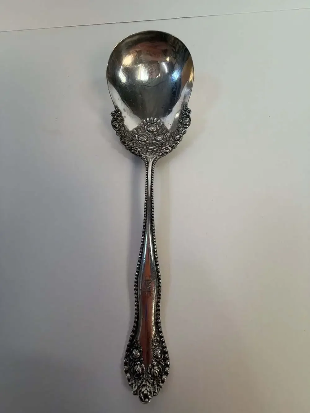 Vintage Silver Plated Floral Repousse Serving Spoon
